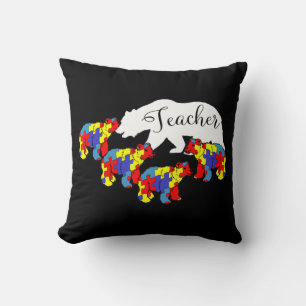 Teacher Bear Autism Awareness Month SPED Teacher M Throw Pillow