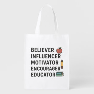 TEACHER Believer Influencer Motivator Encourager Grocery Bag