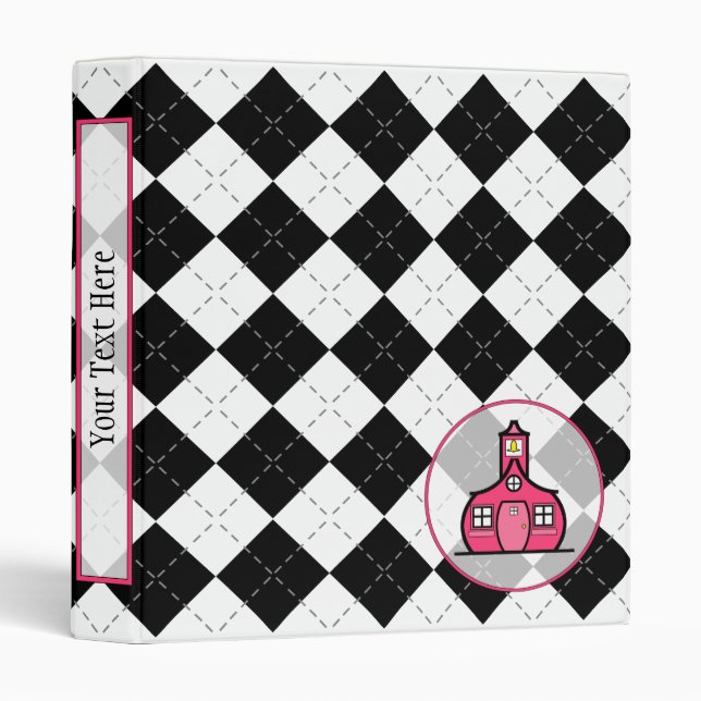 Teacher Binder - Black Argyle & Hot Pink (Front/Spine)