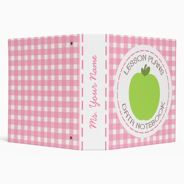 Teacher Binder - Green Apple Pink Gingham Lessons (Background)