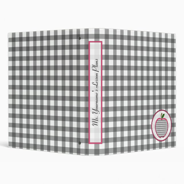 Teacher Binder - Grey Gingham Apple (Background)