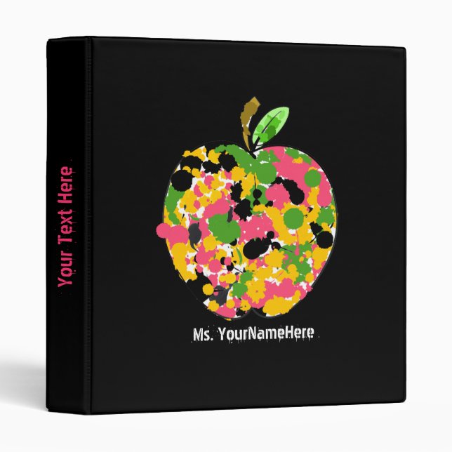 Teacher Binder - Multi Color Paint Splatter Apple (Front/Spine)