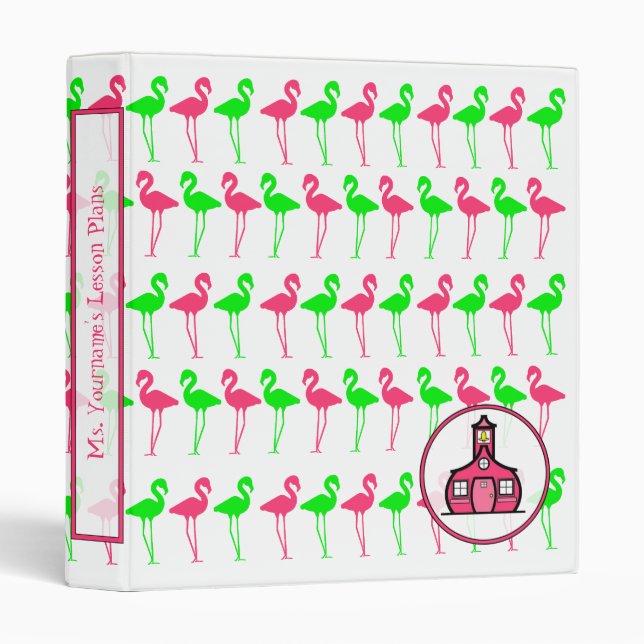 Teacher Binder - Pink and Green Flamingo Pattern (Front/Spine)
