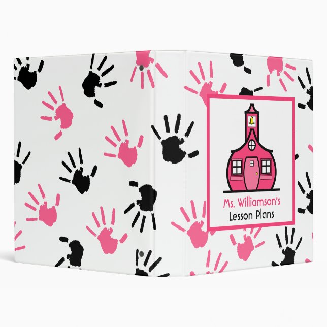 Teacher Binder - Pink & Black Handprints (Background)
