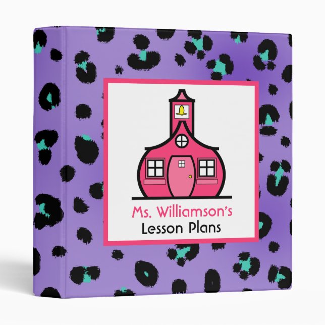 Teacher Binder - Purple Leopard Print & Pink (Front/Spine)