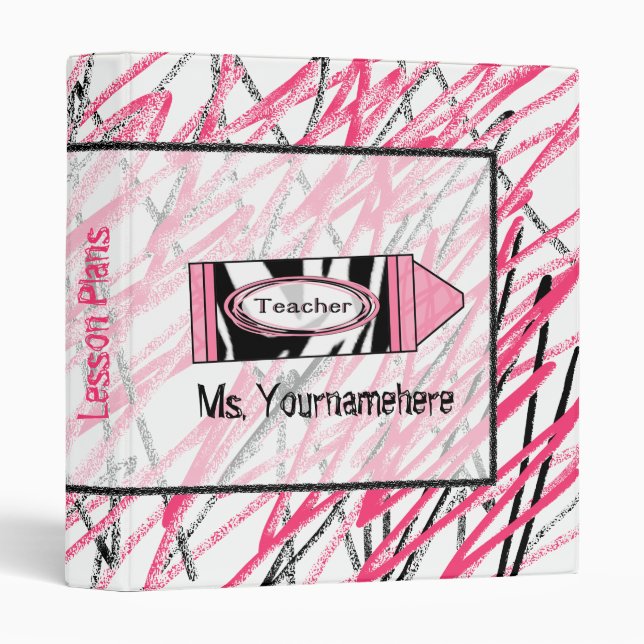 Teacher Binder - Zebra Print Crayon (Front/Spine)