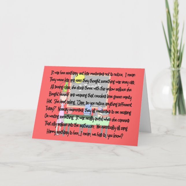 Teacher Birthday Story Art Gifts "Yellow Balloon" Card (Front)