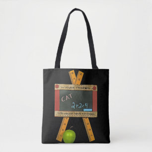 teacher black chalkboard with inspirational quote tote bag