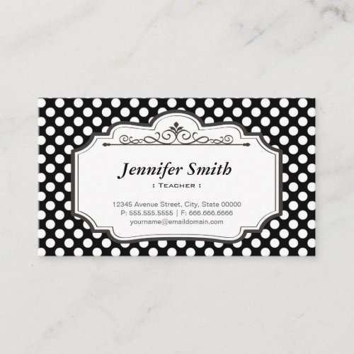 Teacher - Black Polka Dots Business Card Templates