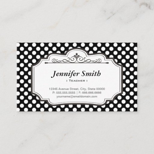 Customizable Teacher - Black Polka Dots Business Card Templates
