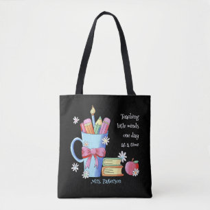 Teacher Black Tote Bag with Quote and Name