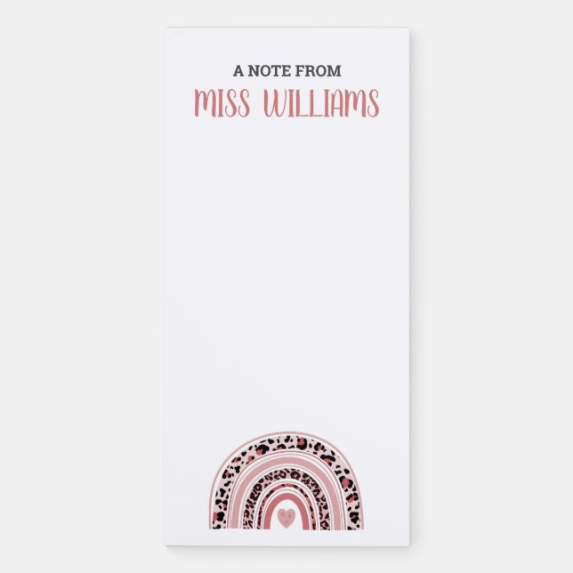 Teacher Boho Rainbow Leopard Print  Magnetic Notepad (Front)