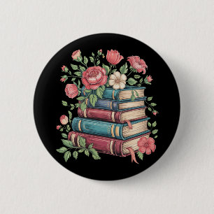 Teacher Book Lover Back to School Wildflowers Button