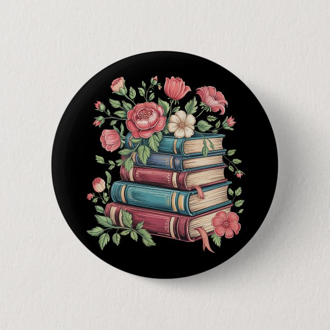 Teacher Book Lover Back to School Wildflowers Button (Front)