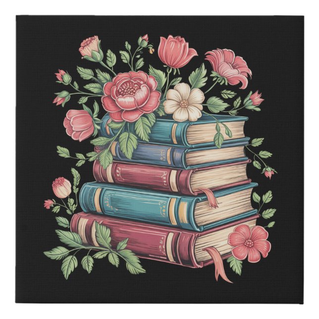 Teacher Book Lover Back to School Wildflowers Faux Canvas Print (Front)