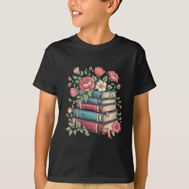 Teacher Book Lover Back to School Wildflowers T-Shirt (Front)