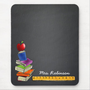 Teacher Book Stack w/ Apple Chalkboard Monogram Mouse Pad