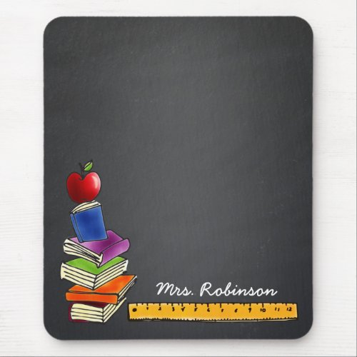 Teacher Book Stack w Apple Chalkboard Monogram Mouse Pad