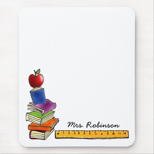 Teacher Book Stack w Apple Monogram Mouse Pad