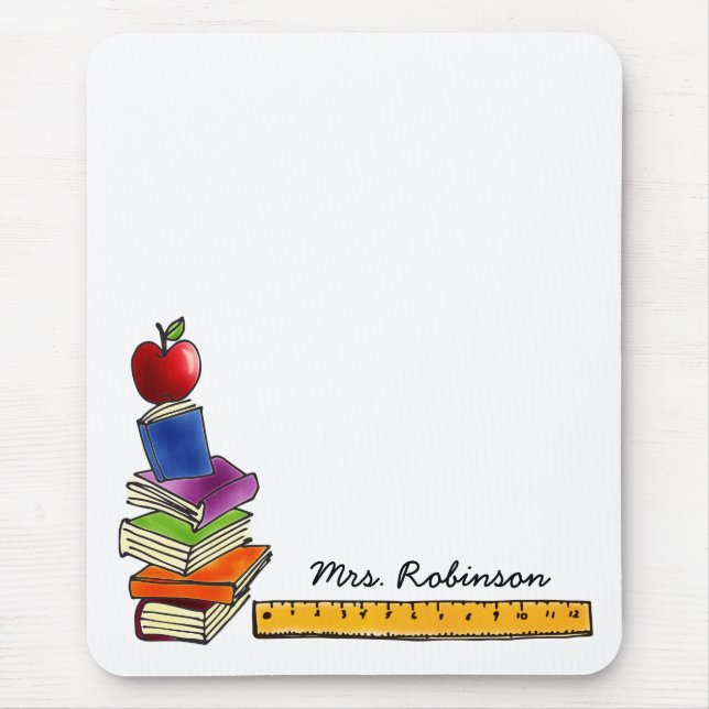 Teacher Book Stack w/ Apple Monogram Mouse Pad (Front)