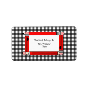 Teacher Bookplate - Gray Gingham & Red Pencils