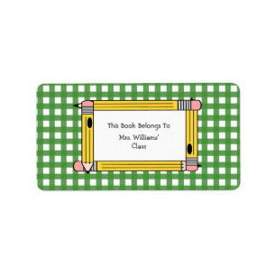 Teacher Bookplate - Green Gingham & Yellow Pencils