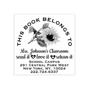 Teacher Bookplate Label Sunflower Adress Name Rubber Stamp