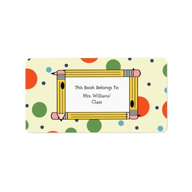 Teacher Bookplate - Polka Dots & Yellow Pencils (Front)