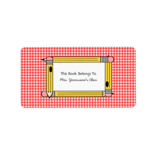 Teacher Bookplate - Red Gingham & Yellow Pencils