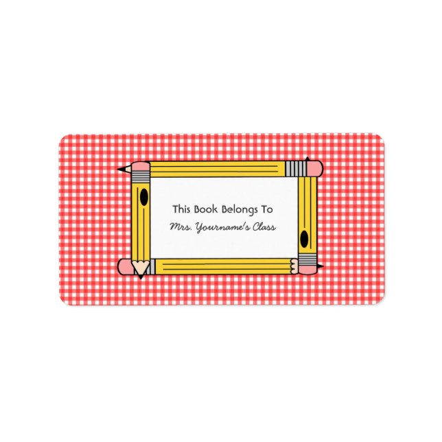 Teacher Bookplate - Red Gingham & Yellow Pencils (Front)