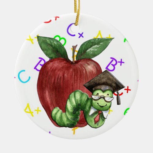 Teacher Bookworm Ceramic Ornament