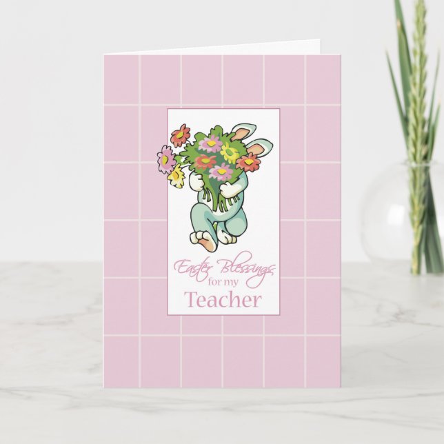 Teacher, Bouquet of Easter Blessings Holiday Card (Front)
