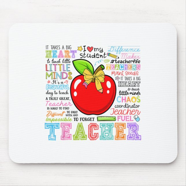 Teacher Bow Pencil Apple Funny Back To School Teac Mouse Pad (Front)