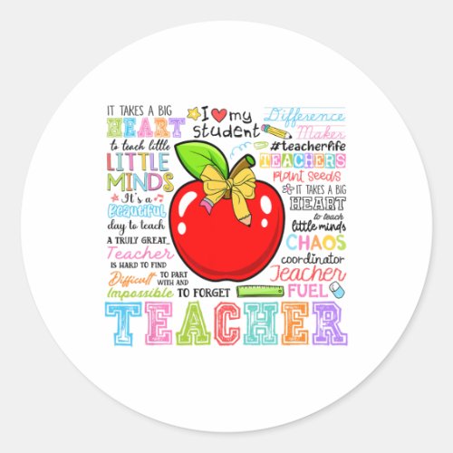 Teacher Bow Pencil Apple Funny Ck To School Teache Classic Round Sticker
