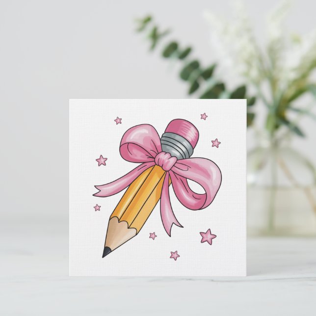 Teacher Bow Pencil Teaching Life Appreciation Gift Invitation (Standing Front)
