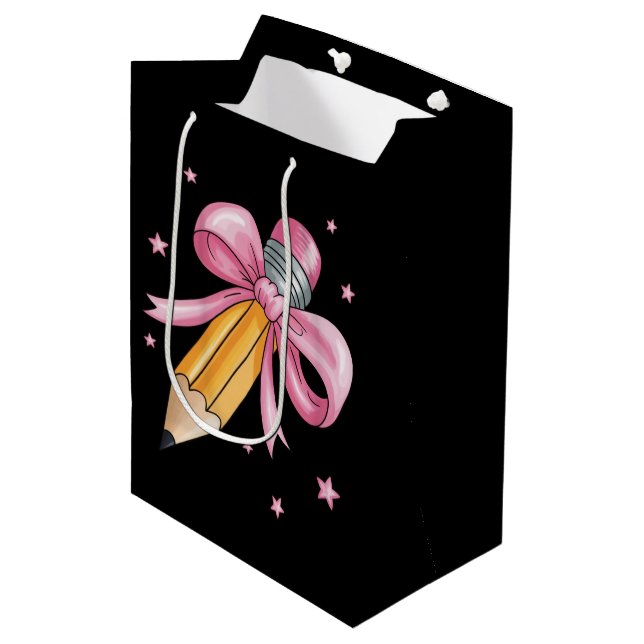 Teacher Bow Pencil Teaching Life Appreciation Gift Medium Gift Bag (Front Angled)