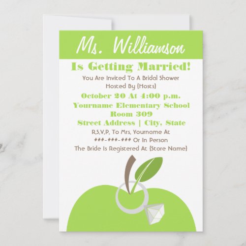 Teacher Bridal Shower Invite - Green Apple &amp; Ring
