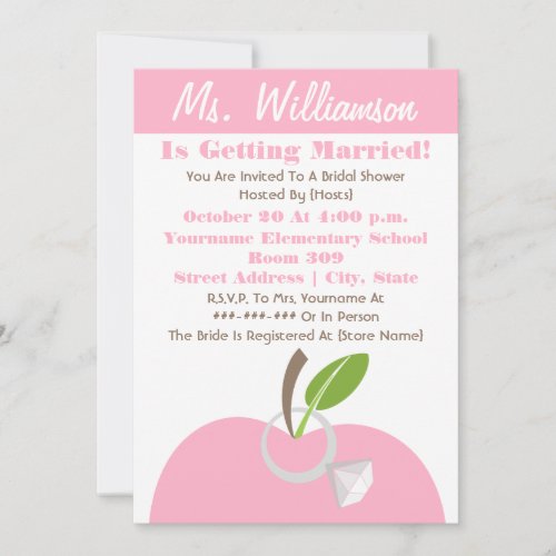 Teacher Bridal Shower Invite - Pink Apple &amp; Ring