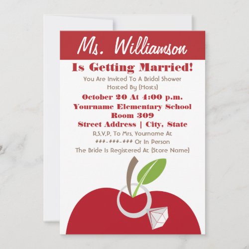 Teacher Bridal Shower Invite _ Red Apple  Ring