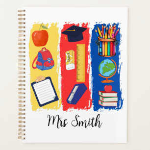 Teacher Bright Color Brushstroke Personalize Planner