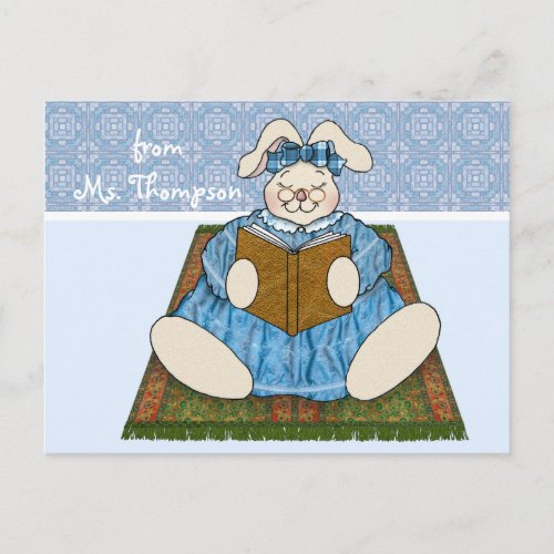 Teacher Bunny Rabbit Reads a Book Postcard
