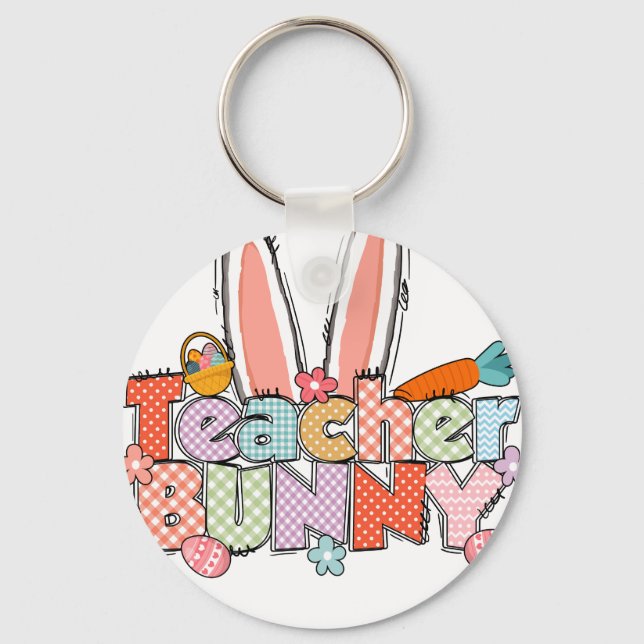 teacher bunny, retro, vintage keychain (Front)