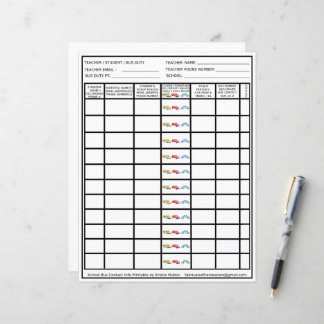 Teacher Bus Duty Driver Pickup Student List
