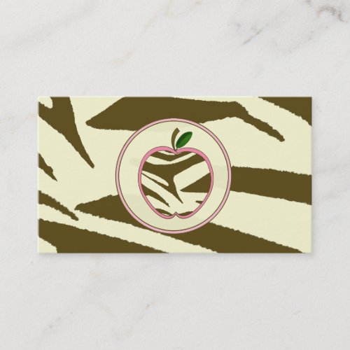 Teacher Business Card - Brown Zebra Print Apple