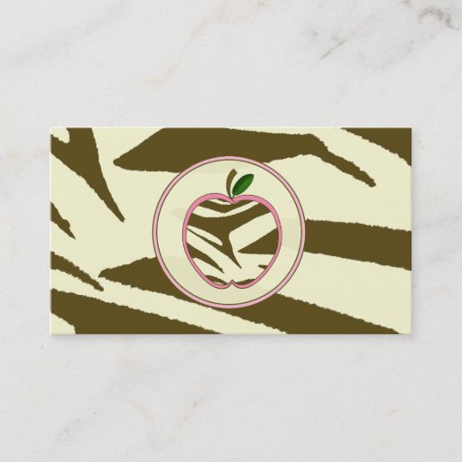 Customizable Teacher Business Card - Brown Zebra Print Apple