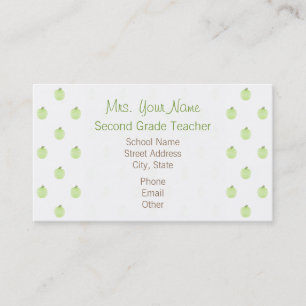 Teacher Business Card - Green Apple Pattern