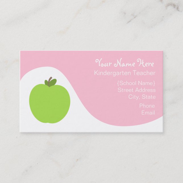 Teacher Business Card - Green Apple & Pink (Front)