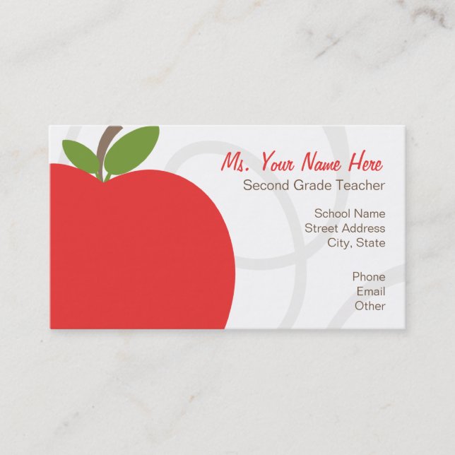 Teacher Business Card - Oversized Bright Red Apple (Front)