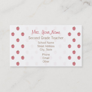 Teacher Business Card - Red Apple Pattern