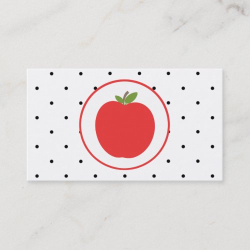 Teacher Business Card _ Red Apple Small Polka Dots